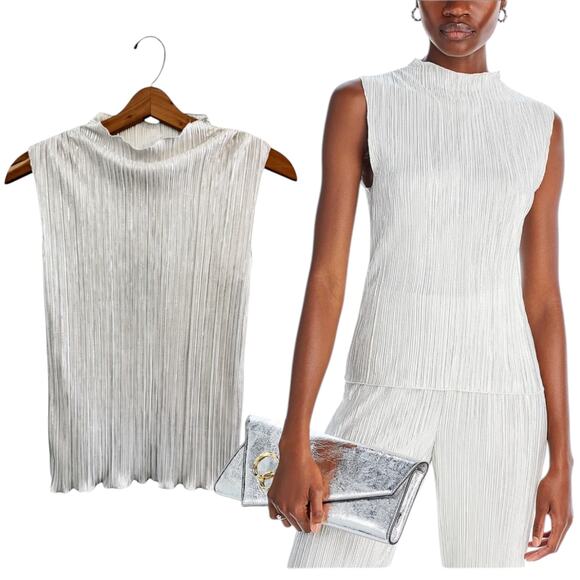RAILS Pleated Pullover Top Trea Frost Silver Shimmer Top Sleeveless Blouse S NWT - Picture 1 of 9